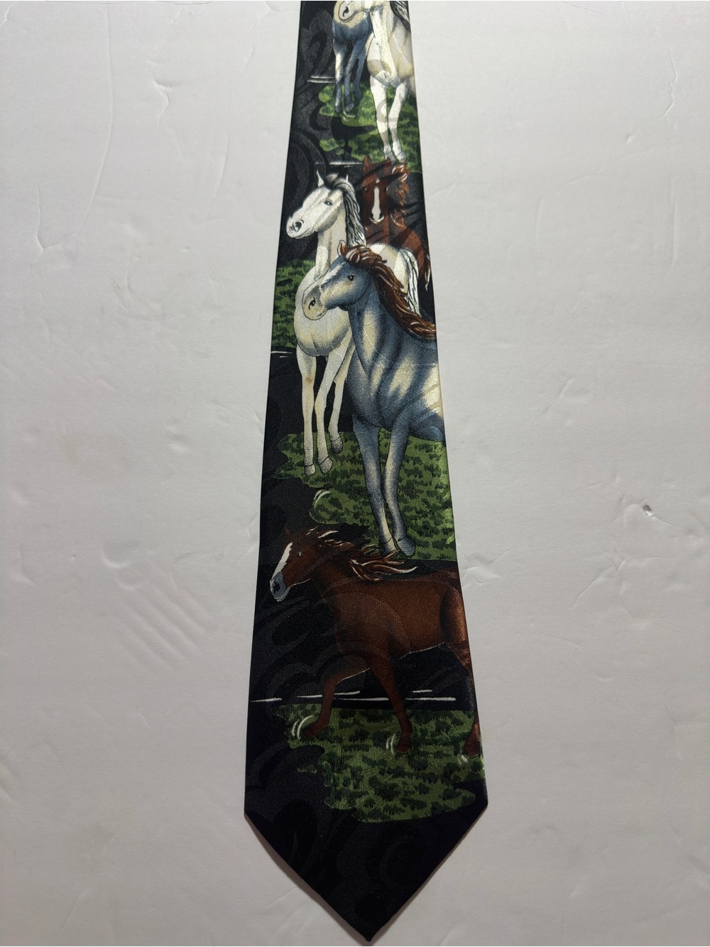 Men's Horse Print Silk Tie in Black and Brown